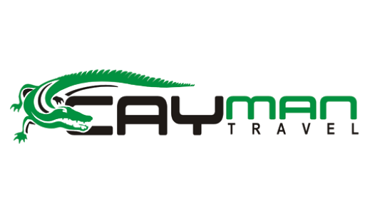 Logo with a green alligator forming part of the word 'CAYMAN TRAVEL' on a white background.